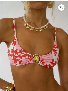 Studio Swim cove crete top Pink & Red Shell Bikini Top with Gold Accent xs